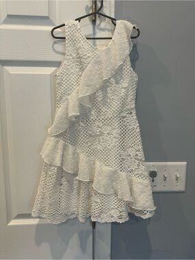 Girls' White Ruffle Lace Dress